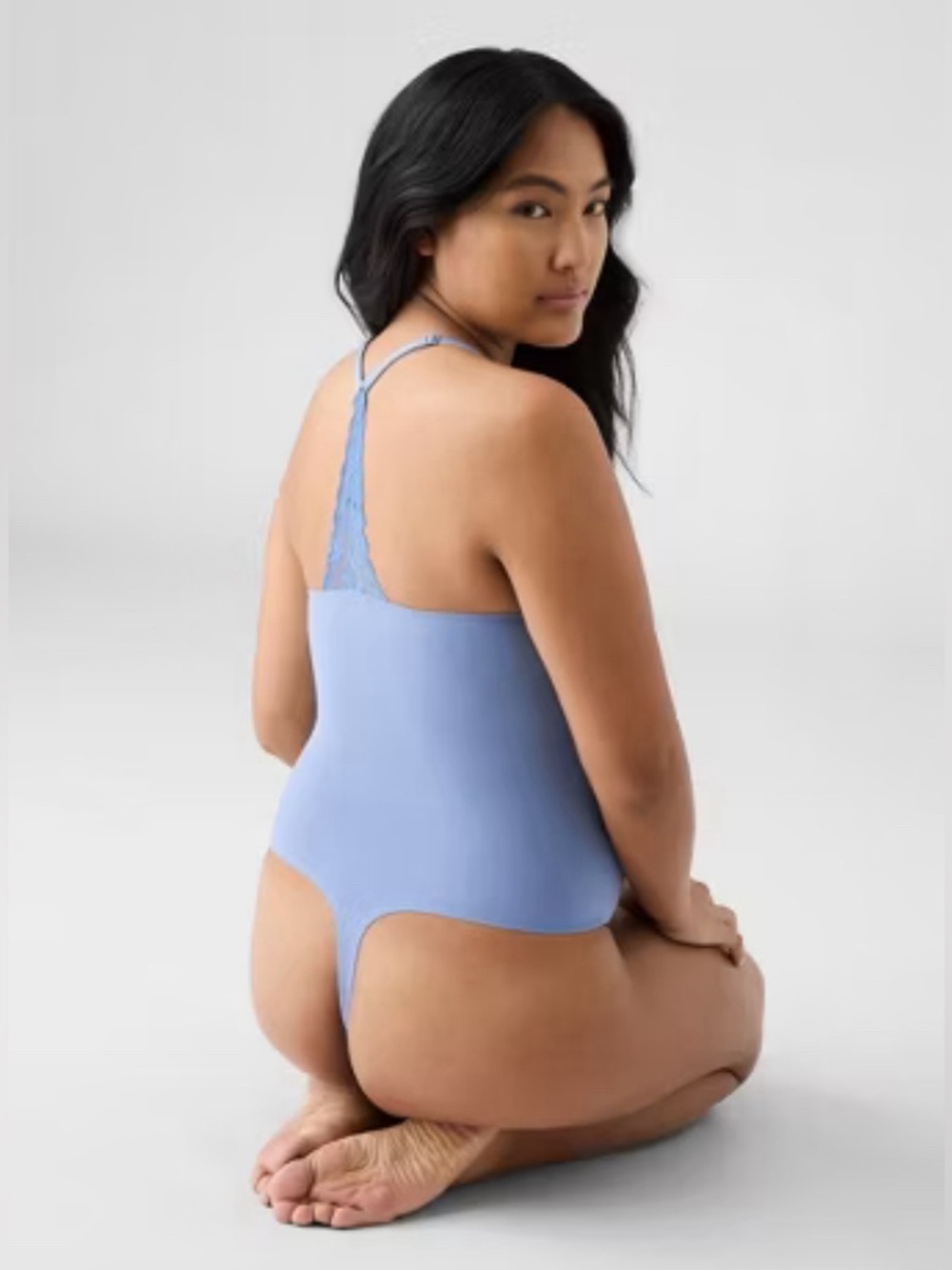 True & Co Slate Gray Lace Racerback V-Neck Bodysuit Bra Size L NWT